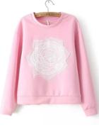Romwe Embroidered Crop Pink Sweatshirt