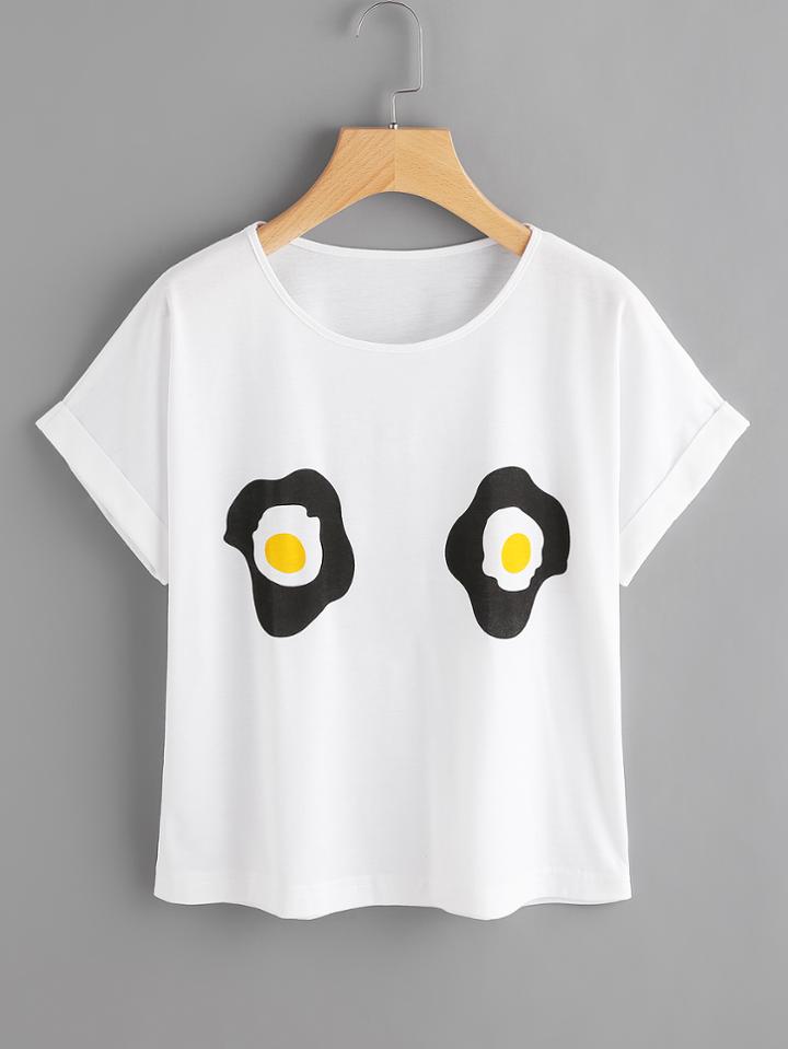 Romwe Purse Print Cuffed Tee