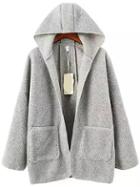 Romwe Women Hooded Fleece Grey Coat