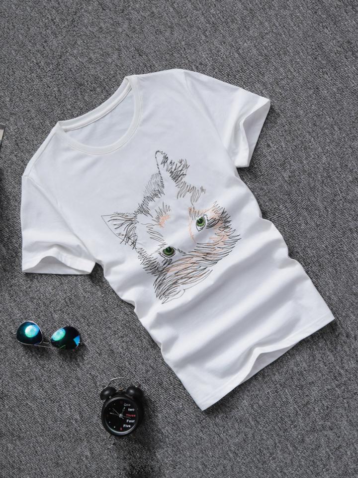 Romwe Men Animal Embroidery Tee