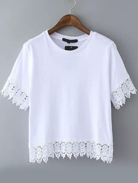 Romwe With Lace Hem White T-shirt