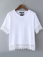 Romwe With Lace Hem White T-shirt
