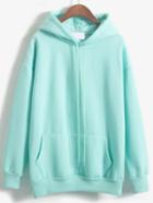 Romwe Hooded Drawstring Green Sweatshirt