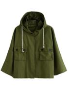 Romwe Army Green Dual Pocket Front Drawstring Hooded Coat