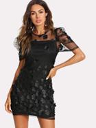 Romwe Flower Applique Mesh Overlay Dress