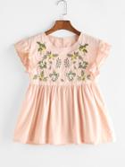 Romwe Floral Embroidered Ruffle Sleeve Blouse