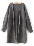 Romwe Grey Batwing Long Sleeve Loose Knit Cardigan
