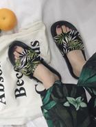 Romwe Tropical Print Peep Toe Sliders
