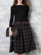 Romwe Black Round Neck Long Sleeve Knit Drawstring Pockets Dress