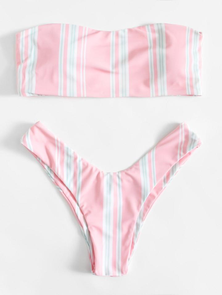 Romwe Bandeau High Leg Bikini Set
