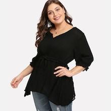 Romwe Plus Frill Trim Drawstring Waist Top