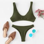 Romwe Scoop Neck Top With Ribbed Bikini Set