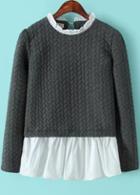 Romwe Contrast Flouncing Hem Cable Pattern Grey T-shirt