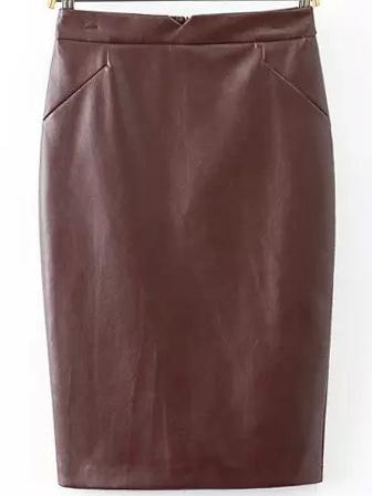 Romwe Pencil Pu Brown Skirt
