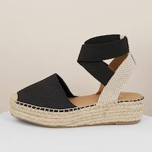 Romwe Elastic Straps Jute Wrapped Flatform Sandals