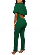 Romwe Green Cutout Back Cape Sleeve Jumpsuit