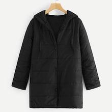 Romwe Single Breasted Hooded Puffer Coat