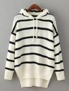 Romwe Striped Dip Hem Hooded Sweater