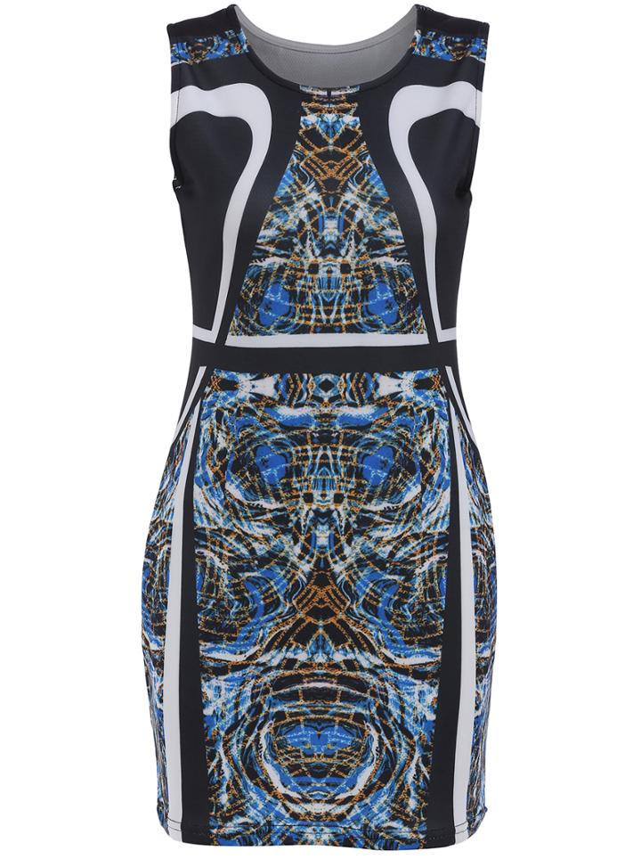 Romwe Sleeveless Abstract Print Slim Dress