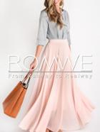 Romwe Pink Zipper Back Flare Maxi Dress