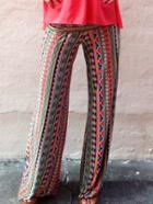 Romwe Geometric Print Elastic Waist Straight Multicolor Pant