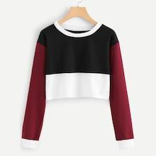 Romwe Contrast Trim Color Block Crop Sweatshirt