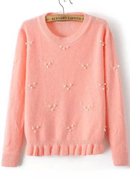 Romwe Bead Flouncing Crop Orange Sweater