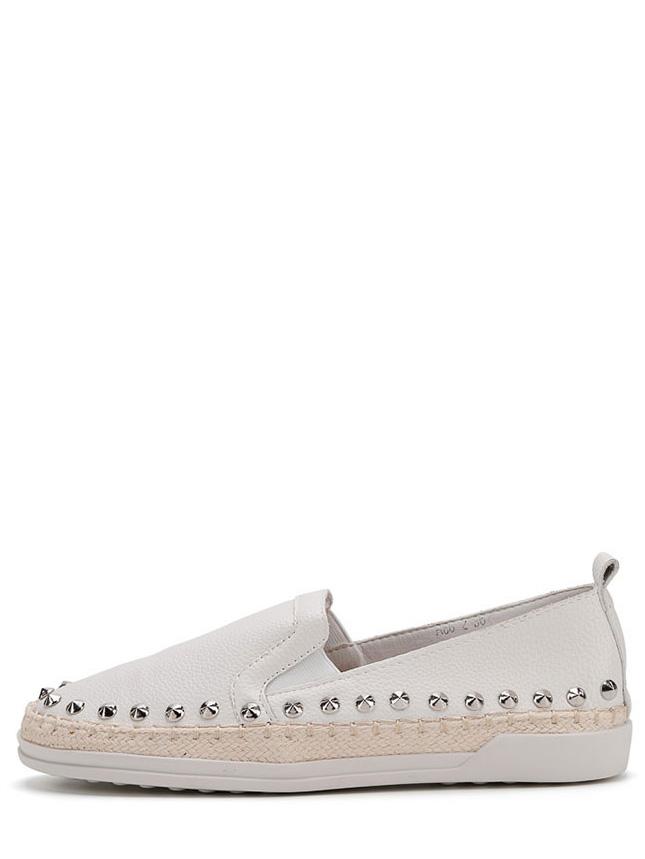 Romwe White Round Toe Rivet Thick-soled Flats