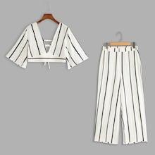 Romwe Knot Back Striped Top With Pants