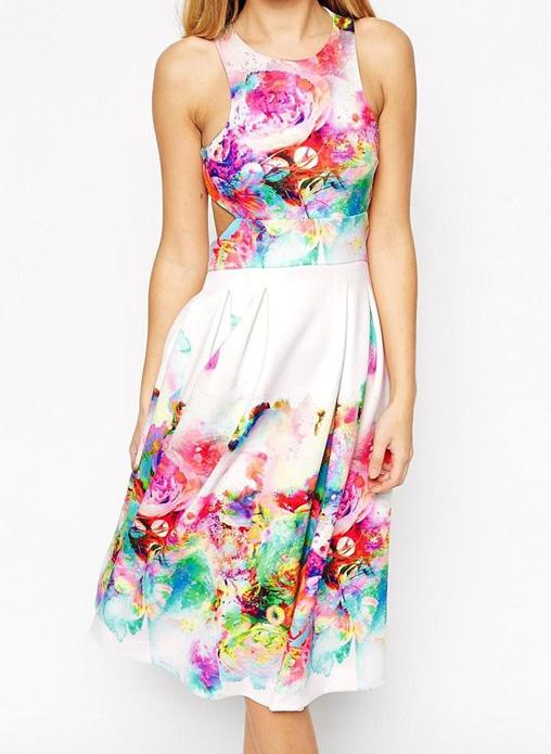 Romwe Round Neck Florals Cut Out Dress