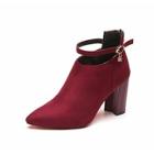 Romwe Point Toe Ankle Strap Chunky Boots