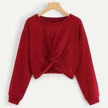 Romwe Twist Solid Crop Sweatshirt