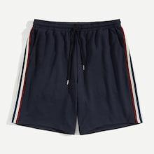 Romwe Guys Striped Tape Side Sweat Shorts