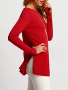 Romwe Burgundy Color Block Split T-shirt