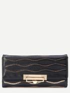 Romwe Black Fold Over Flip Lock Embroidered Sequin Wallet