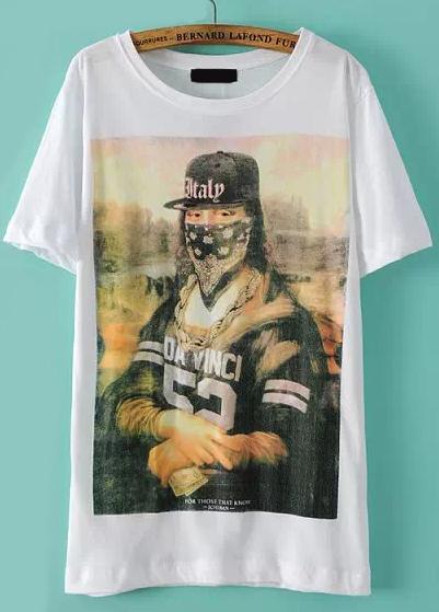 Romwe Mona Lisa Print Loose T-shirt