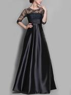 Romwe Lace Insert Bead Maxi Dress