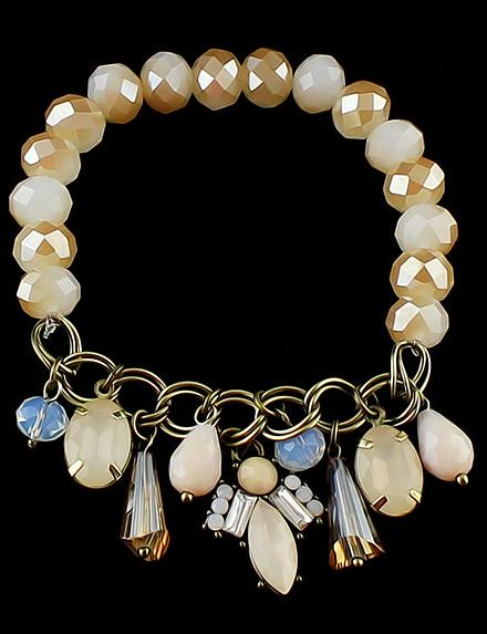 Romwe Gold Bead Gemstone Chain Bracelet
