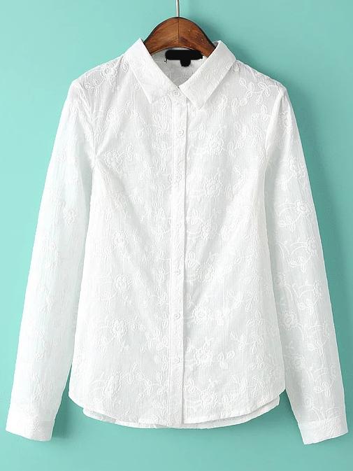 Romwe Lapel Embroidered Slim Blouse