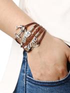 Romwe Braided Leather Bracelet With Anchor And Owl
