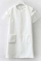 Romwe With Pockets Embroidered White Dress