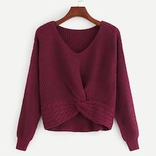 Romwe Twist Detail V Neck Jumper