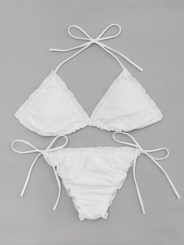 Romwe Ruffle Design Side Tie Halter Bikini Set