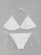 Romwe Ruffle Design Side Tie Halter Bikini Set