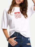 Romwe White Dropped Shoulder Seam Number Print T-shirt
