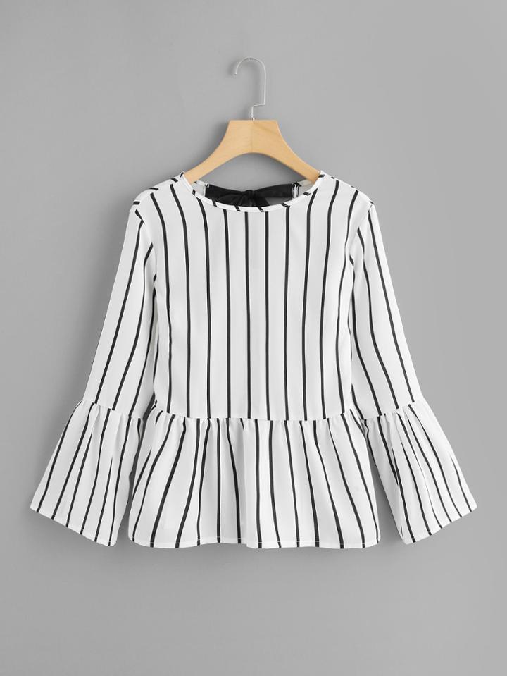 Romwe Knot Back Striped Top
