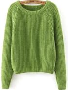 Romwe Long Sleeve Beaded Green Sweater