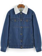 Romwe Blue Contrast Lapel Single Breasted Denim Coat