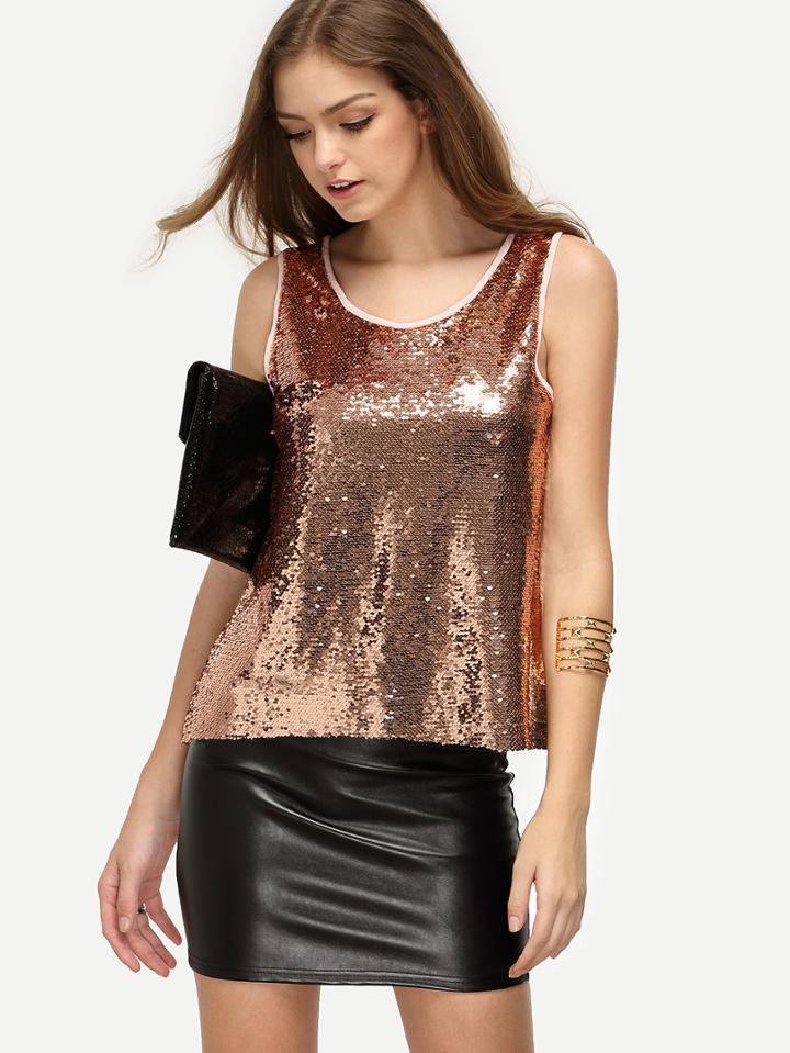 Romwe Pink Sequined Tank Top