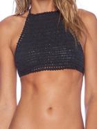 Romwe Black Crochet Halter Bikini Top
